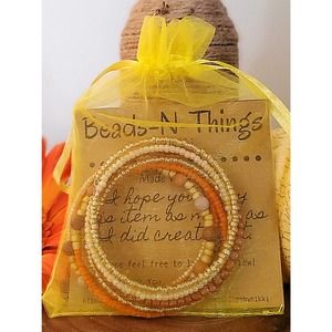 Orange Memory Bracelet , beaded bangle bracelet